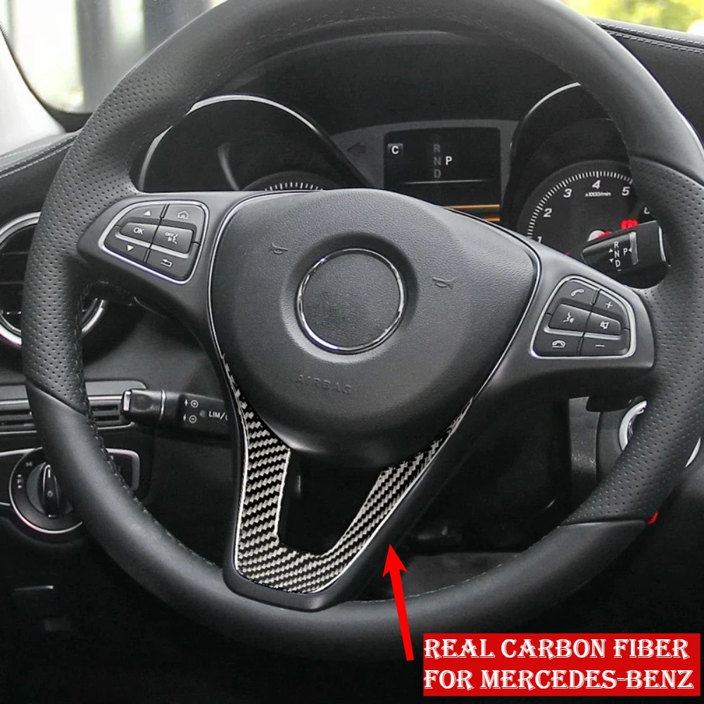 

Carbon Fiber Car Steering Wheel Panel Decoration Cover Sticker For Mercedes-Benz C/E Class W203 W204 W205 W211 GLA X156 GLC X253