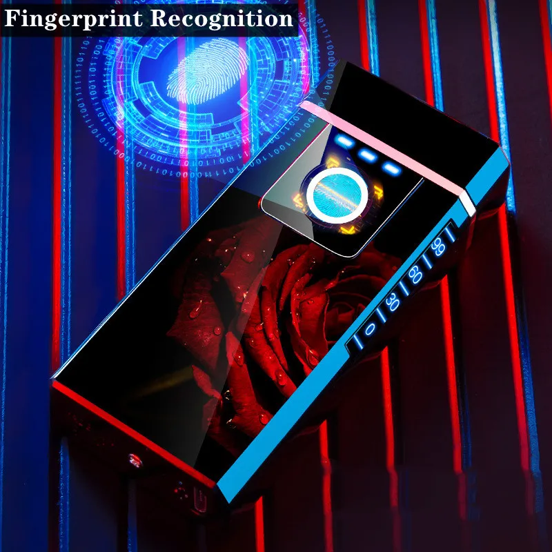 Luxury Smart Chip Fingerprint Recognition Induction Ignition USB Charging Large Flame Lighter LED Power Display Gift Box