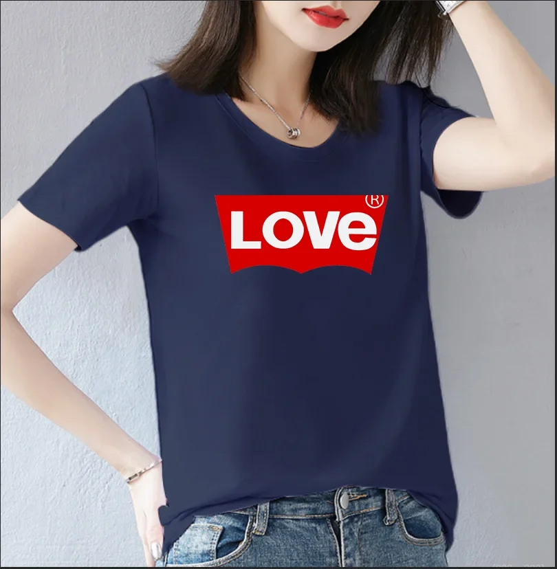 New Summer LOVE Printed Round Neck Short-sleeved T-shirt Has Exploded Men and Women Clothing  Oversized T Shirt Tops Harajuku