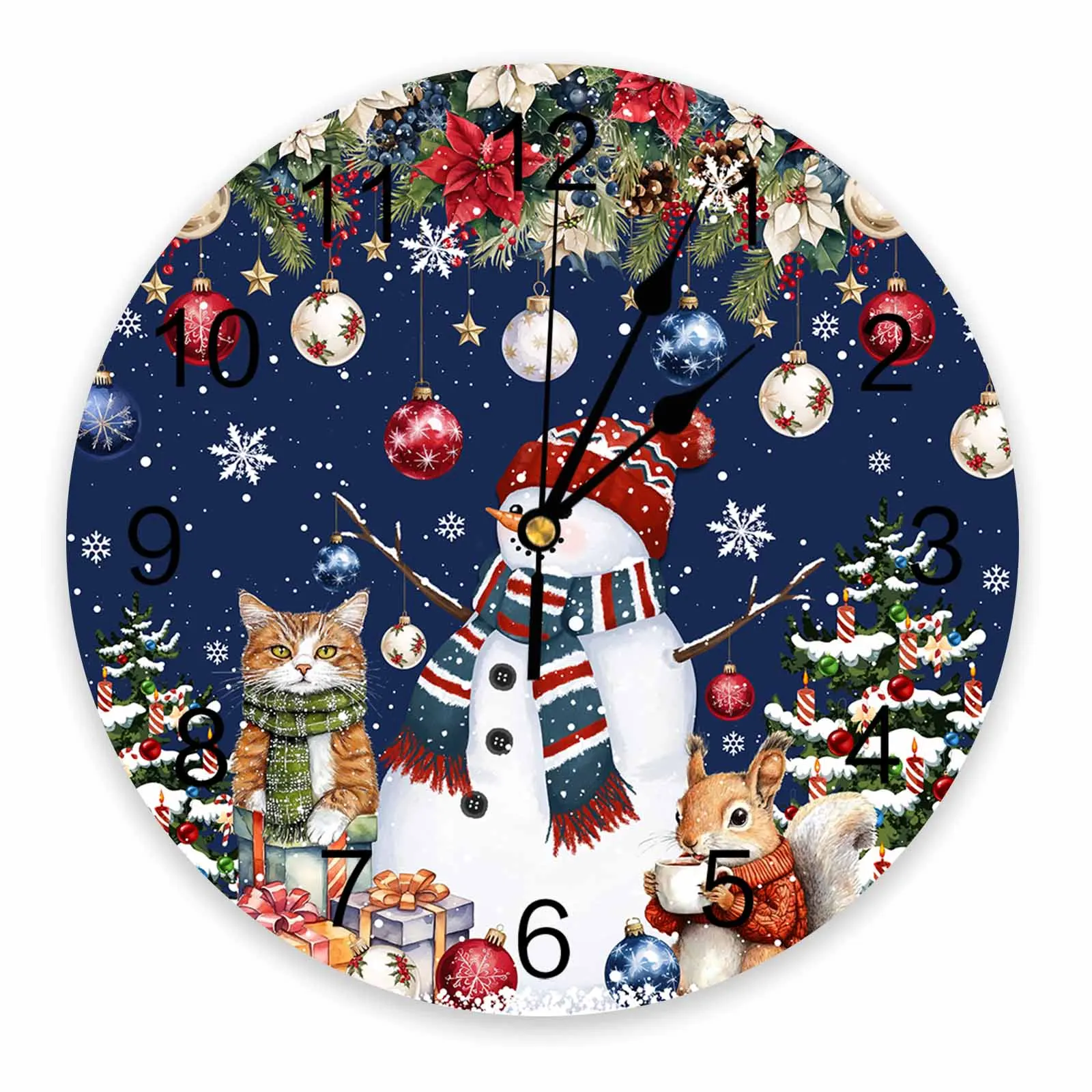 Christmas And Winter Poinsettia Wall Clock Large Modern Kitchen Dinning Round Wall Clocks Watches Living Room