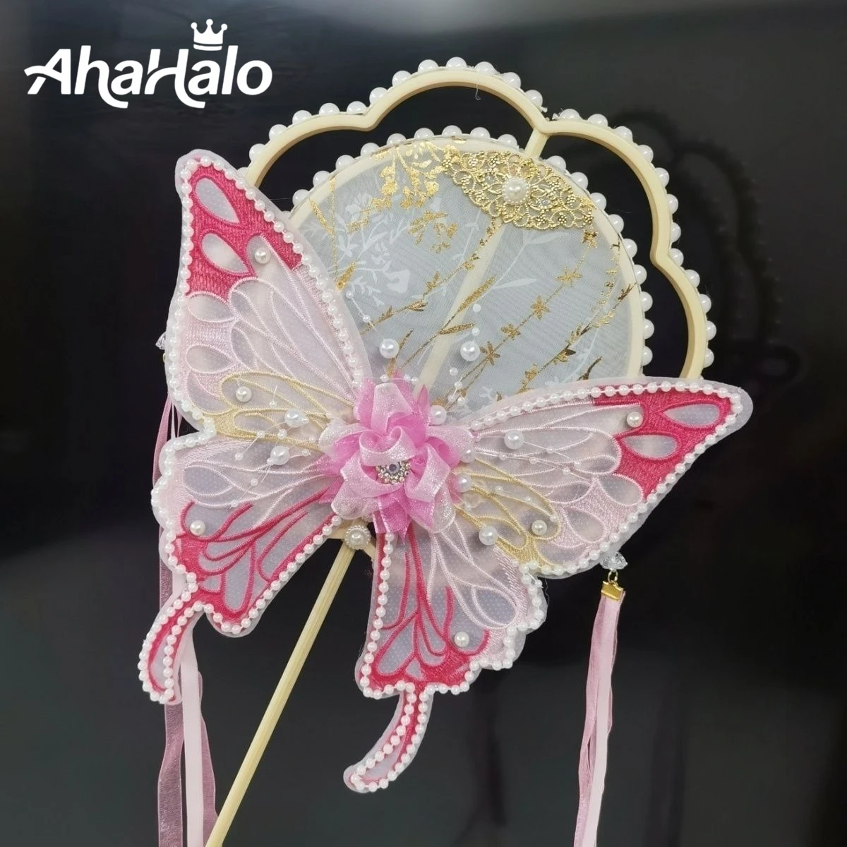 Handmade Traditional Chinese Translucent Butterfly Wood Hand Fan with Tassel for Party Photograph Dancing Lolita Cosplay Prop