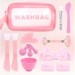 7/12PCS facial mask care kit, including pink hair band, massager scraping board and other exquisite facial care tools.