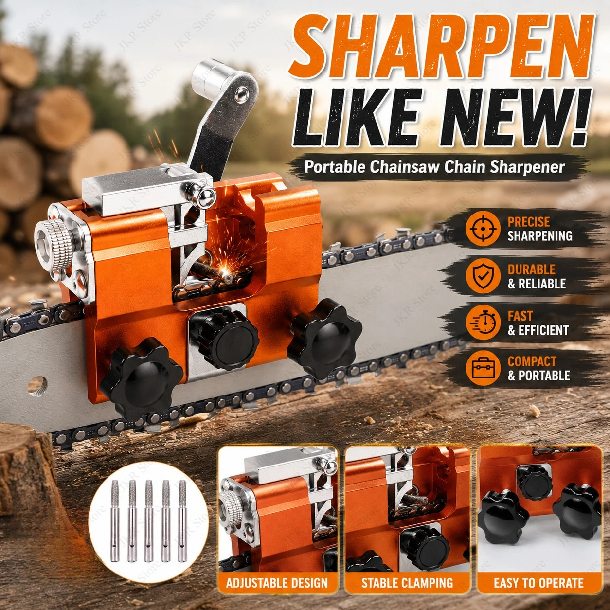 

Chainsaw Chain Sharpening Grinder Portable Hand Tool with Chain Clamp Quick Grinding for Garden Saw Repair Maintenance