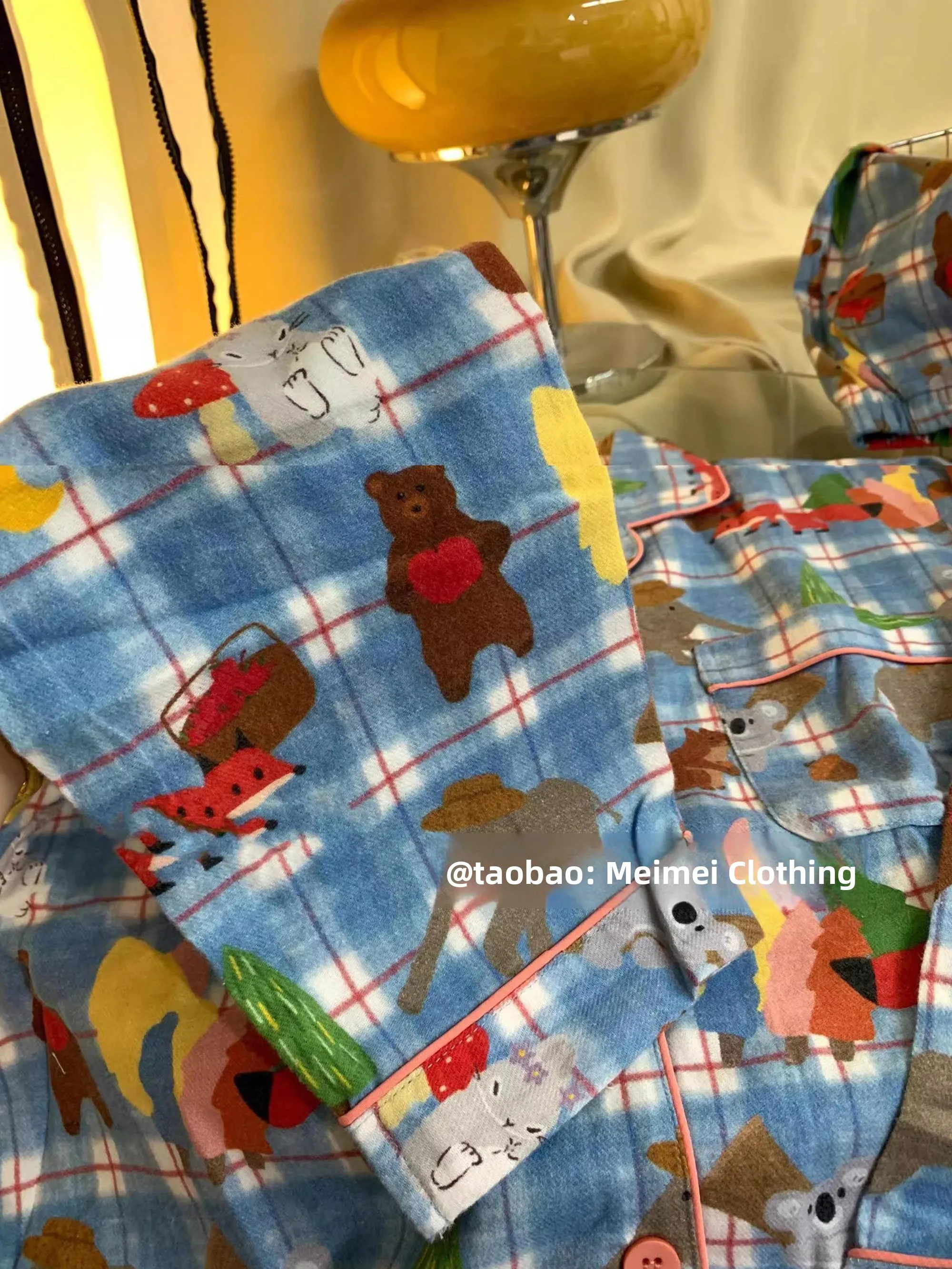 

Couples Plaid Bear Warm Home Clothes Set Women's Autumn Winter Thiened Long Sve Spwear Home Leisure Comfortable