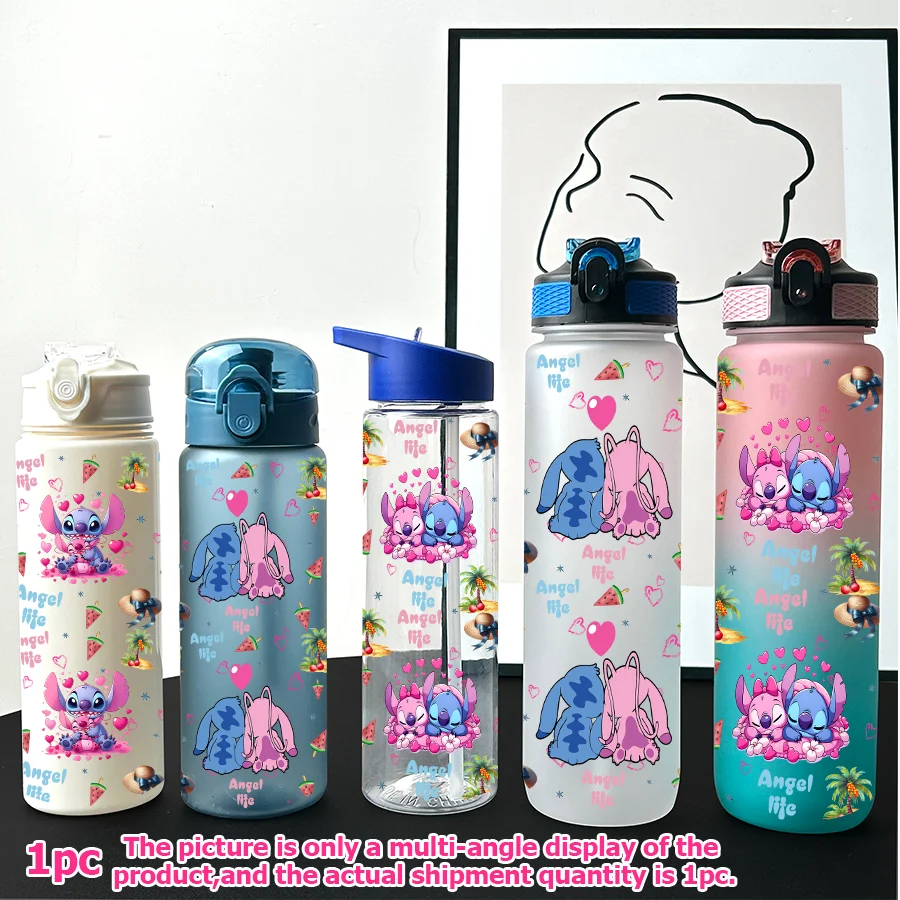 

1 шт., мультипластиковая бутылка для воды Disney Stitch Angel с принтом 23-32 унций, портативная спортивная чашка для воды, подарок на день рождения