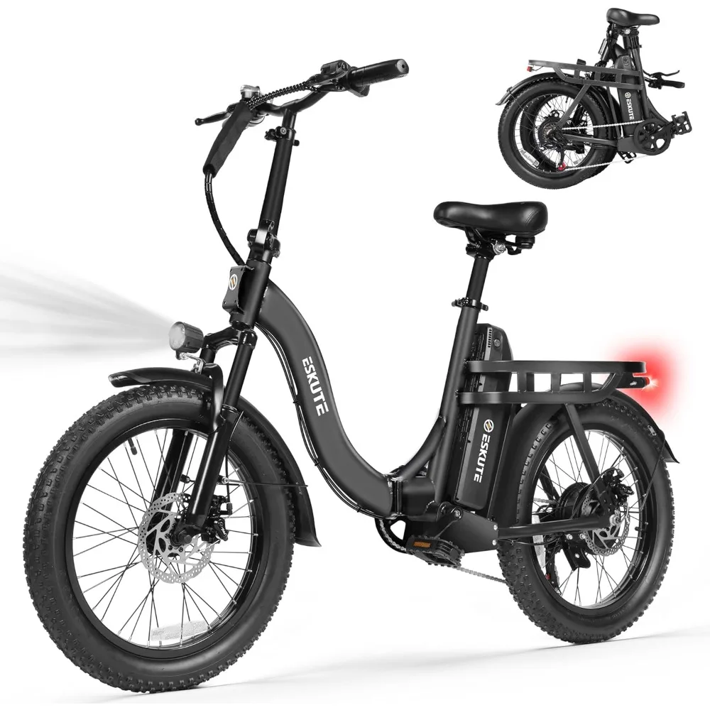 

Electric Bike for Adults – 1200W Peak Motor, Folding 20x3 Fat Tire E‑Bike, 48V 10.4Ah Battery, Step‑Through Cargo Fold