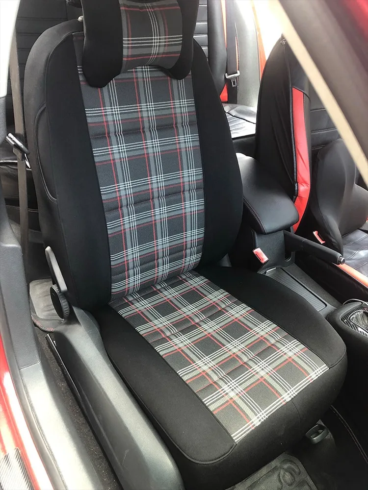 (1 X1,5 M) Tessuto per rivestimento interno in tessuto scozzese nero per MK7 VW Golf GTI MK1-K2 T1 T2 T3. ecc.