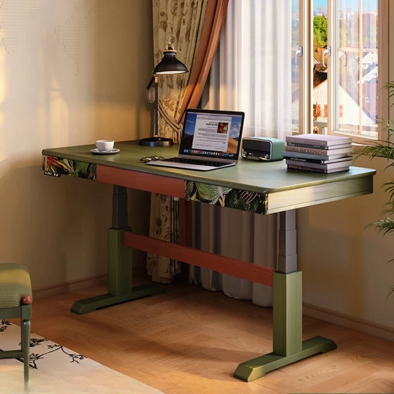 

Elegant French Retro Writing Desk, Solid Wood Electric Lift Table for a Vintage Home Study