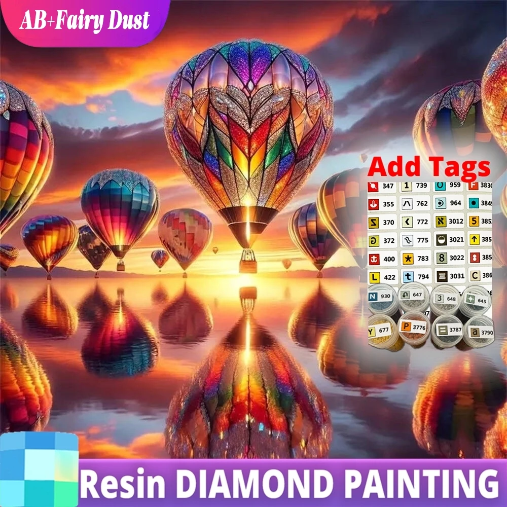 

Смола AB Сказочная пыль Алмазная мозаика Воздушный шар Пейзажная живопись Река DIY Акриловые принадлежности для рукоделия Вышивка Закат Handmad