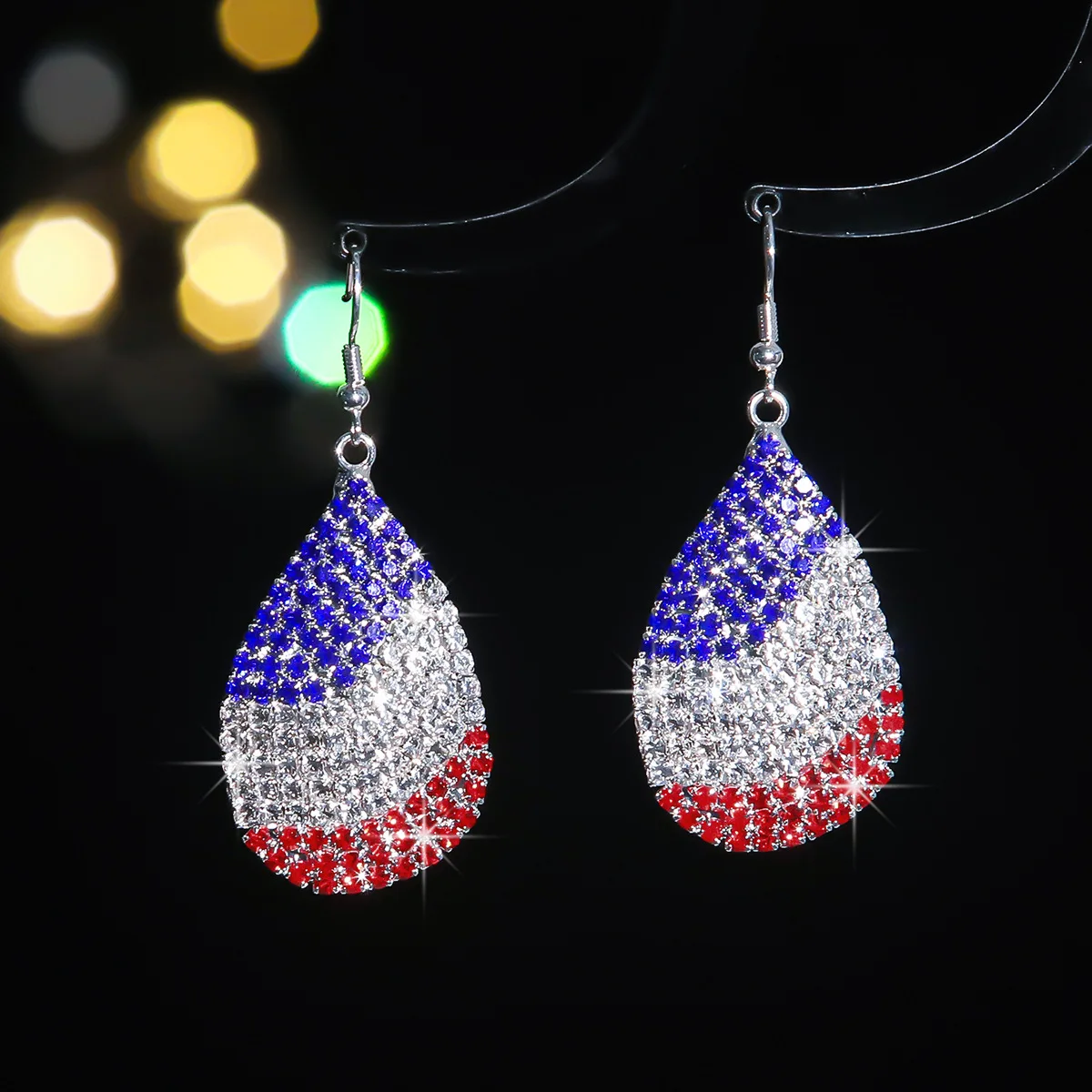 Independence Day Super Flash Water Drop Ear Hook Earrings Women's, All Copper Fashion and Exquisite Earrings Ear Jewelry