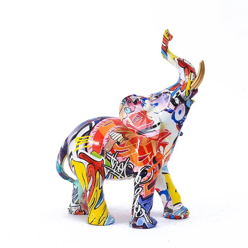 

«Красочная статуя скандинавского слона», европейский домашний декор для прихожей, ТВ-шкафа, художественная скульптура из смолы»