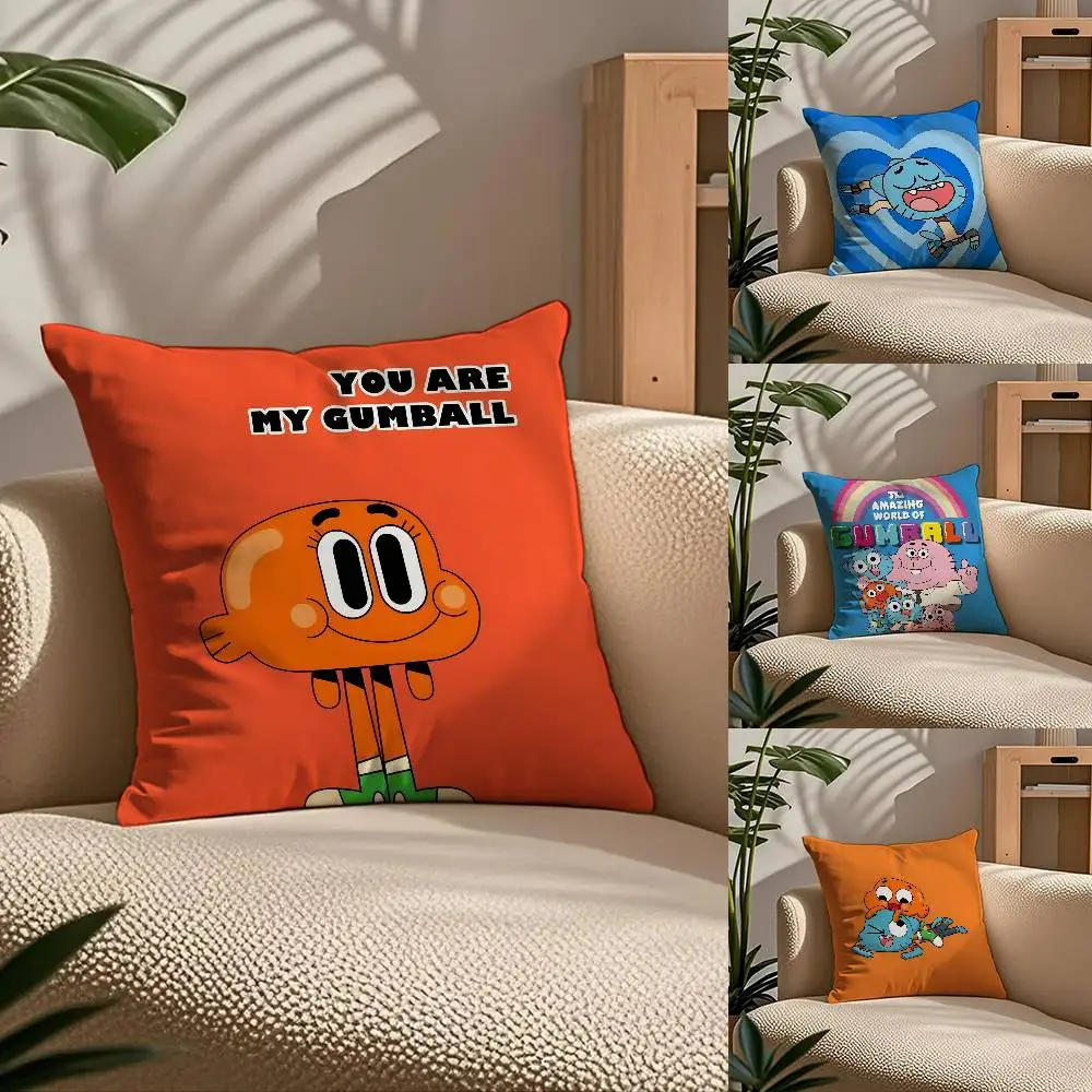 كارتون Gumball مذهلة العالم كيس وسادة الراحة أريكة سرير حريري أنيق غير مرئية سستة مخصص غطاء الوسادة الزخرفية