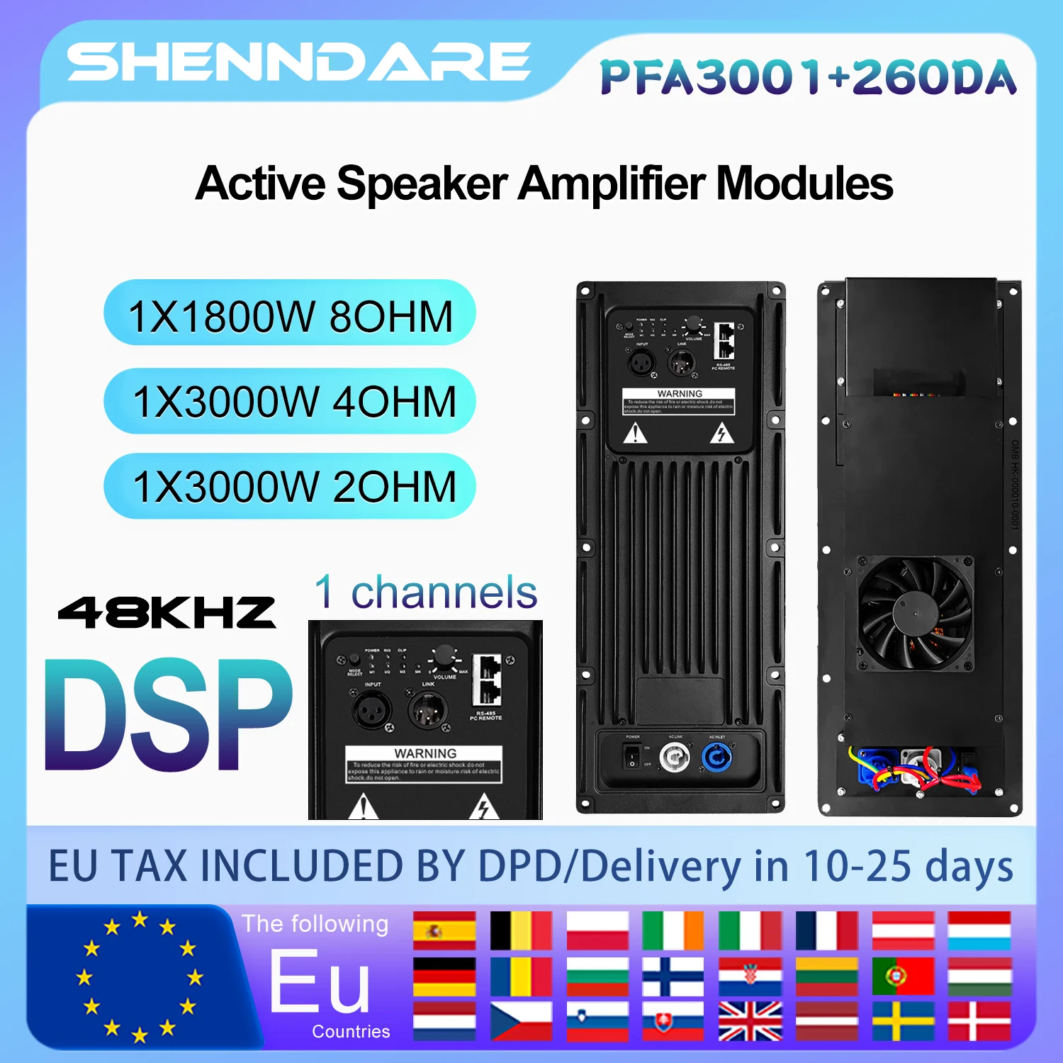 ShennDare PFA3001+CQ260DA Professional DSP Power Amplifier Module 1x1800W 8OHM Active Speaker Amplifier Module Subwoofer Amp