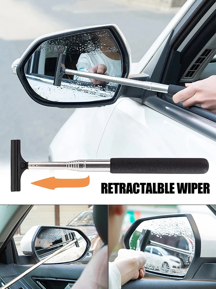 

Car Rearview Mirror Wiper Telescopic Auto Mirror Squeegee Cleaner 98cm Long Handle Car Cleaning Tool Mirror Glass Mist Cleaner