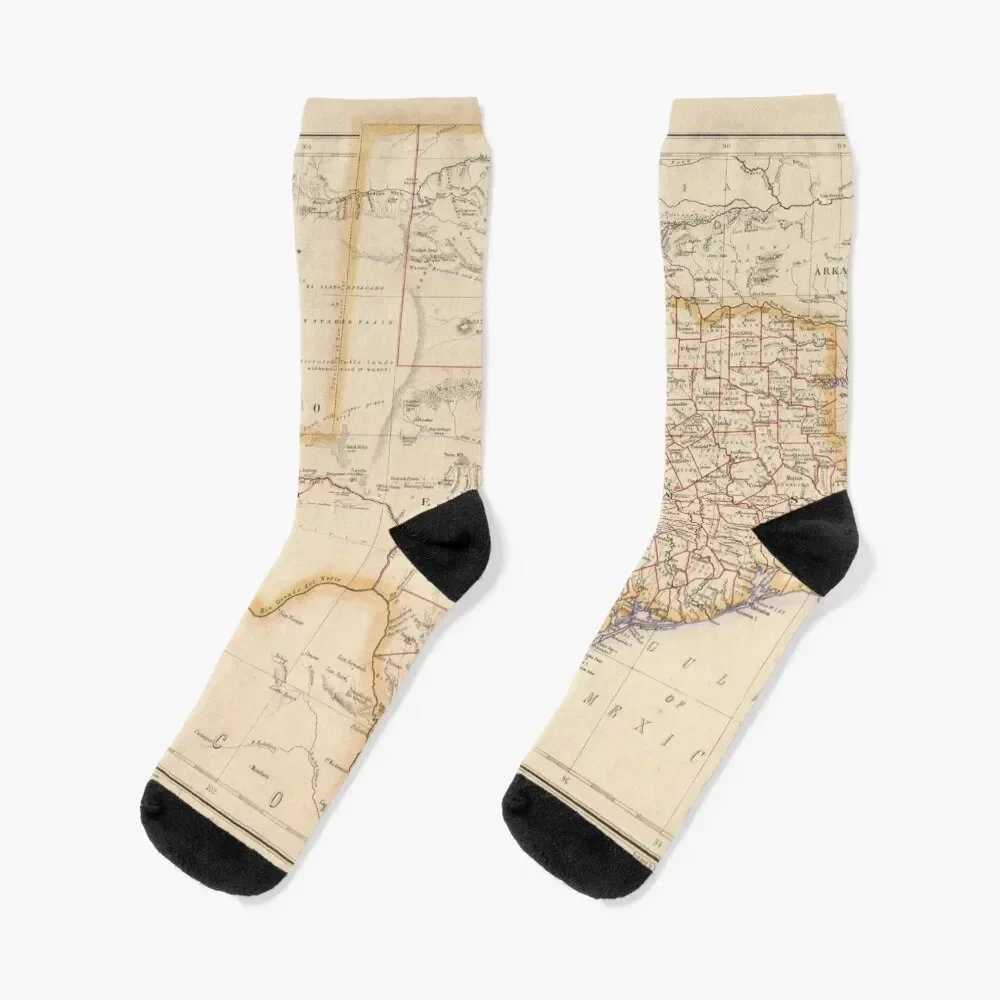 Old Texas Map (1857) Vintage TX Lone Star State State Atlas Socks basketball heated floral designer Men Socks Women's