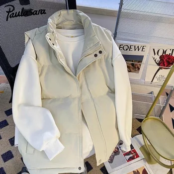 男性と女性のためのコットンベストジャケット,スタンドアップカラー,キャミソール,厚くて暖かい,カジュアル,ラージサイズ,秋冬