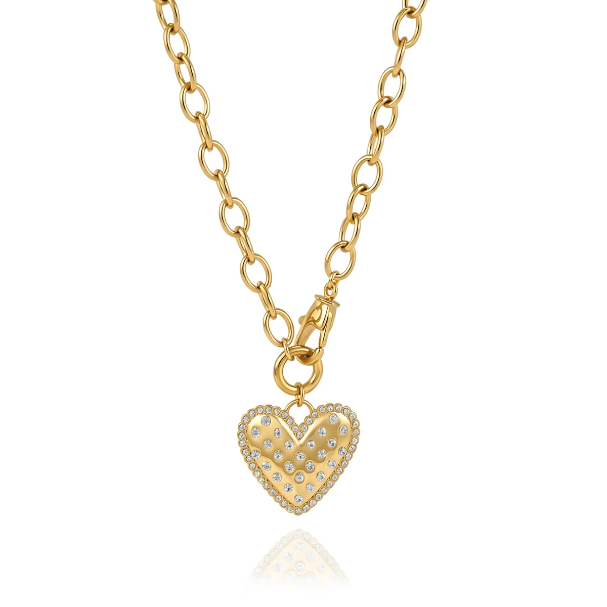 Spark & Co Romantic Zircon Heart Pendant For Women Minimalist 18K Gold Plated Stainless Steel Necklace Fashion Jewelry