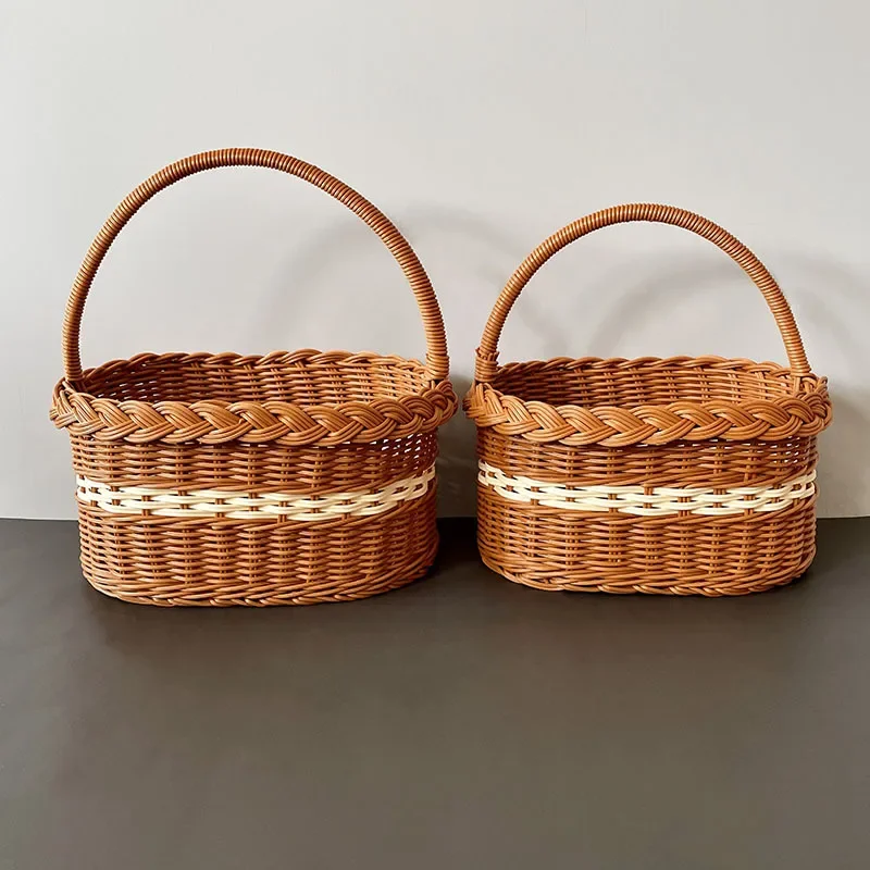 Large Shopping Baskets Fruit Vegetable Storage Basket with Handle Laundry Clothes Baskets Rattan Basket