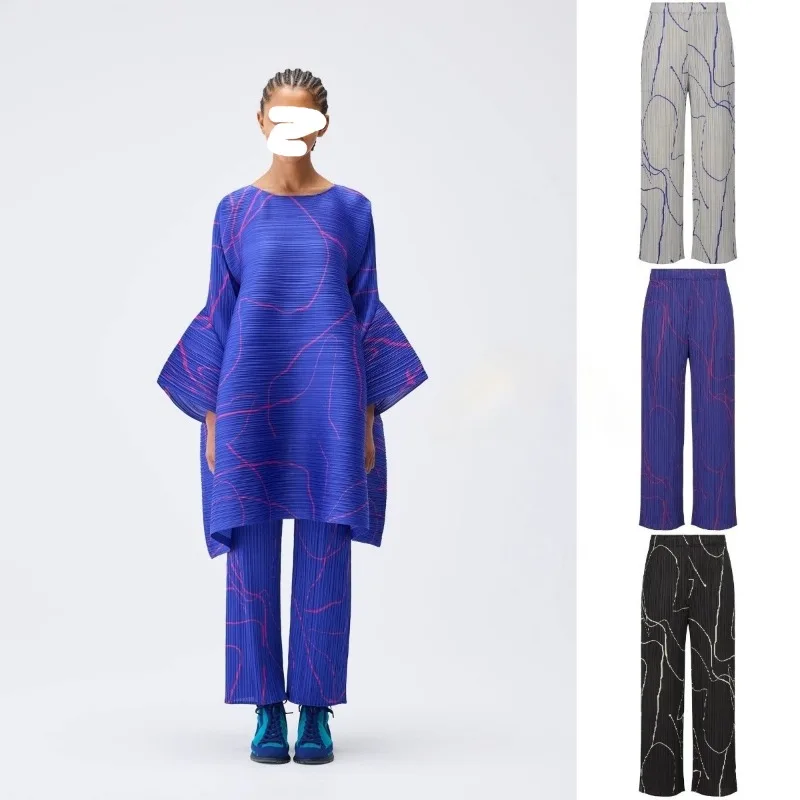 

Miyake Fall Limited Women's Pants Simple Casual Pleated Straight Pants Japan and South Korea Fashion Commuter Wear Wrinkle-Free