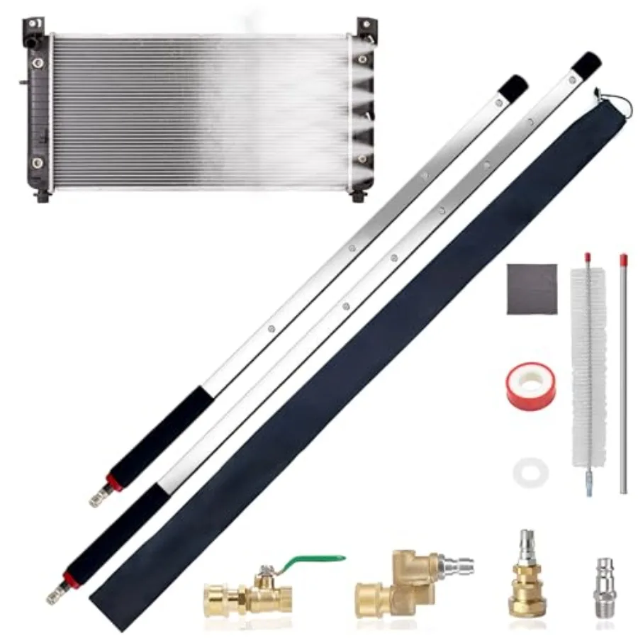 

Car/Truck/RV radiator cleaning wand set: 47 24, stainless steel, silver, 4500 PSI dual water air high-pressure cleaner with was