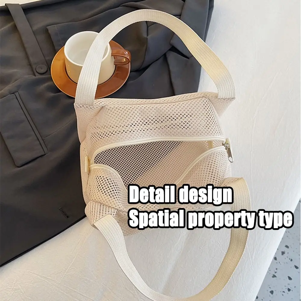 

Casual Mesh Tote Beach Bag Large Capacity with Handle Cosmetic Zipper Pouch Soft Portable Bath Storage Handbag Travel