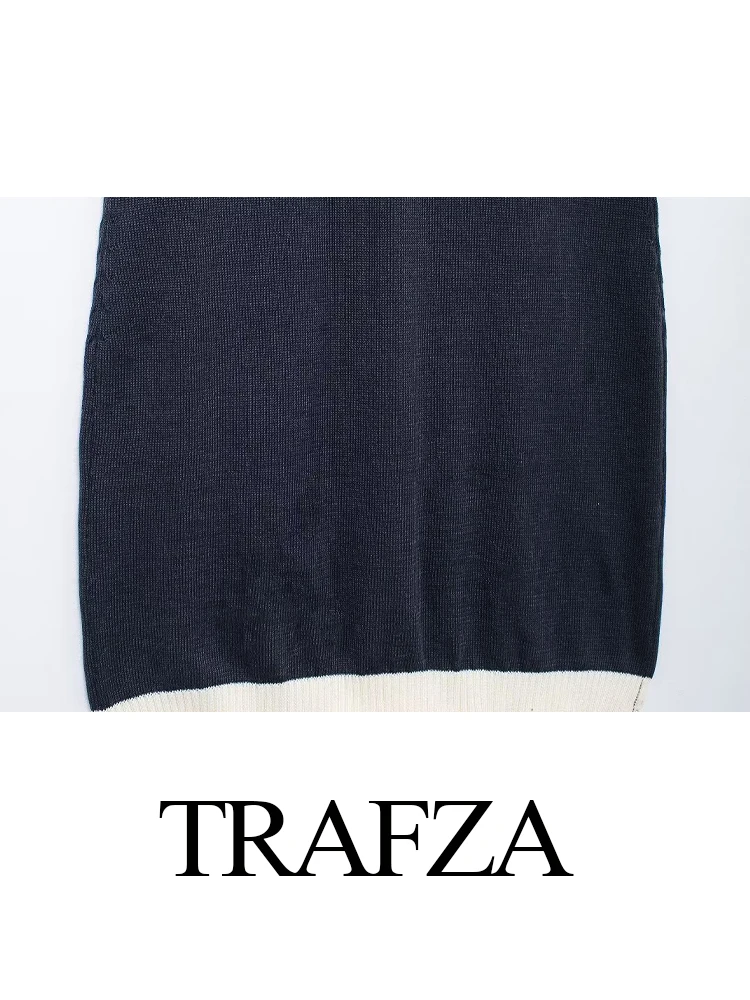 TRAFZA, vestido de punto versátil a la moda para Mujer, elegante suéter de una sola botonadura, vestido ajustado de manga corta para Mujer