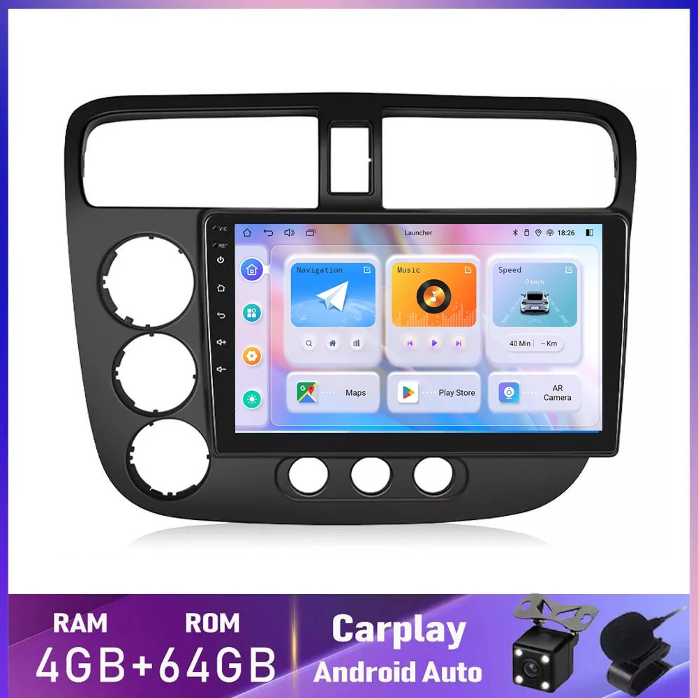 Autoradio pour Honda Civic 256-2000, 8 Go + 2006 Go, Android, Stéréo, Lecteur de Limitation, Navigation, WIFI, FM, GPS, Unité Principale Audio