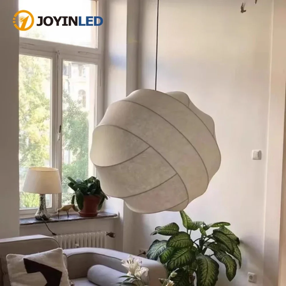 

Japanese Modern Simple Silk Lamp Round Single Head Chandelier for Restaurant Homestay Bedroom Catering Shop - Silkworm Design