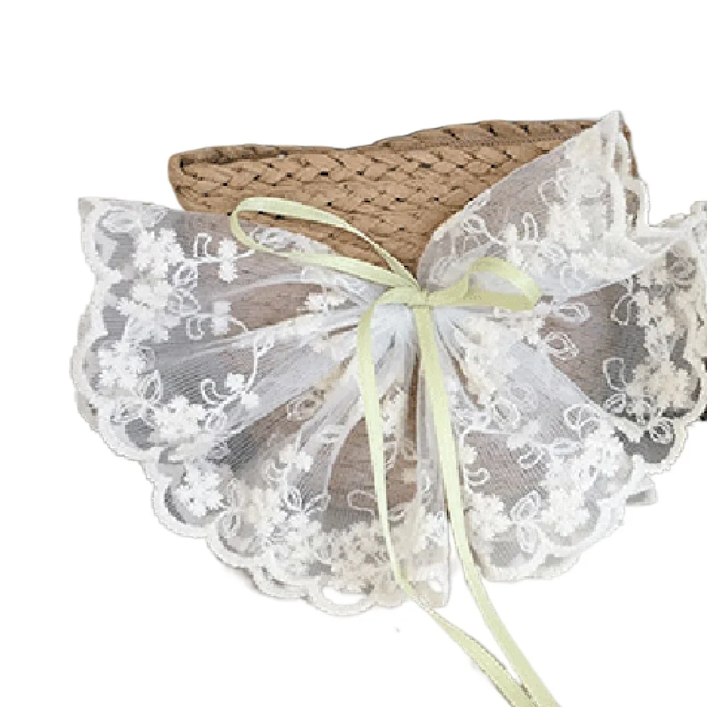 Lovely Sweet Bowknot Straw Sun Hat Lace Brim Korean Style Girls Bucket Hat Ribbon Breathable Woven Handbag Girls