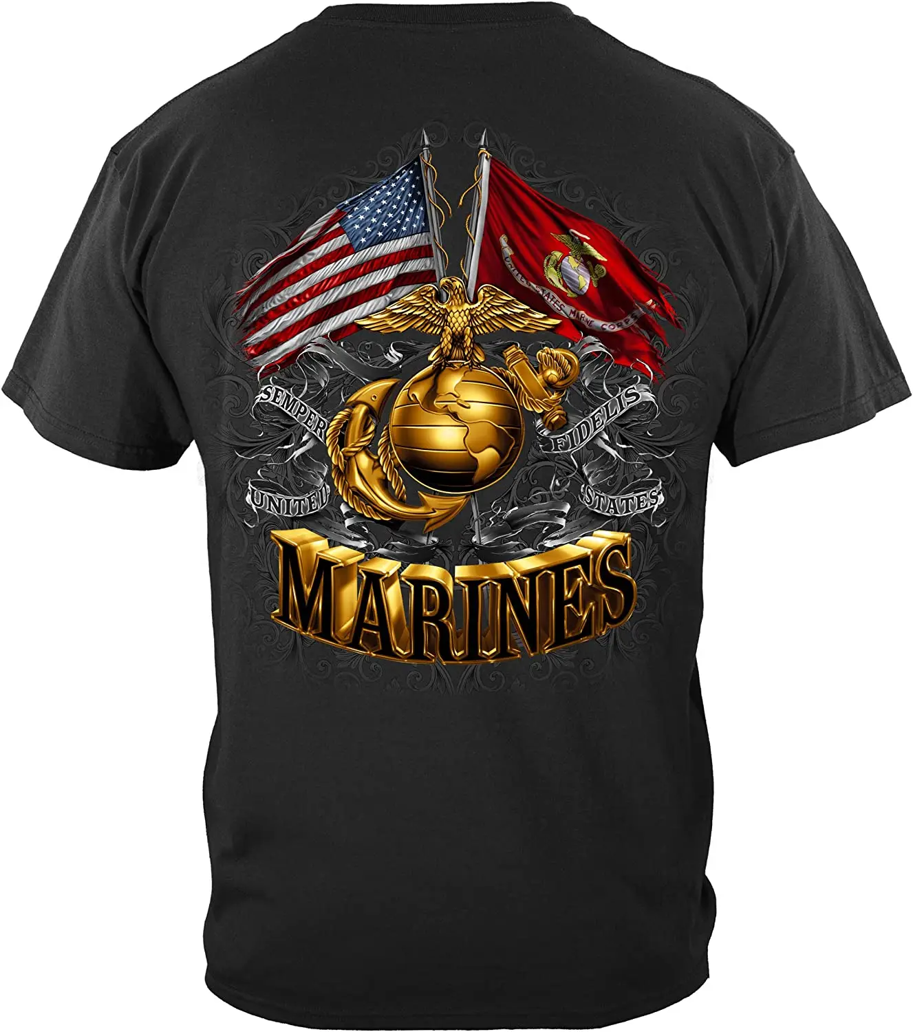 US Marine Corps Eagle Anchor & Globe Badge Crossed Flag T Shirt New 100% Cotton Short Sleeve O-Neck Casual Mens T-shirt