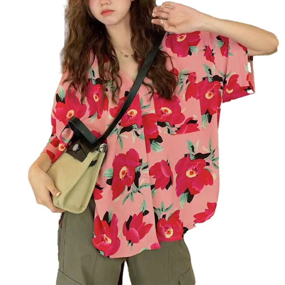 Chiffon Blouse Women Print Shirts Summer Tunic Vintage Clothes Female Harajuku Top Women Hawaiian Shirt With Short Sleeve