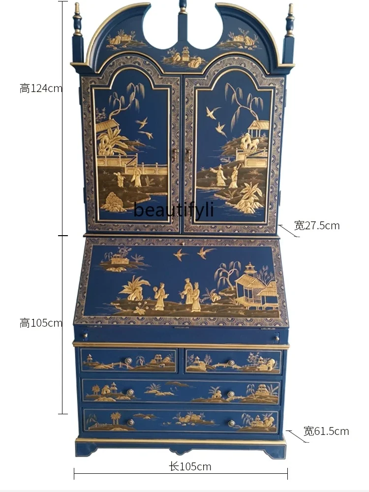 French painted decorative cabinet, European hand-painted jewelry cabinet, American bookcase