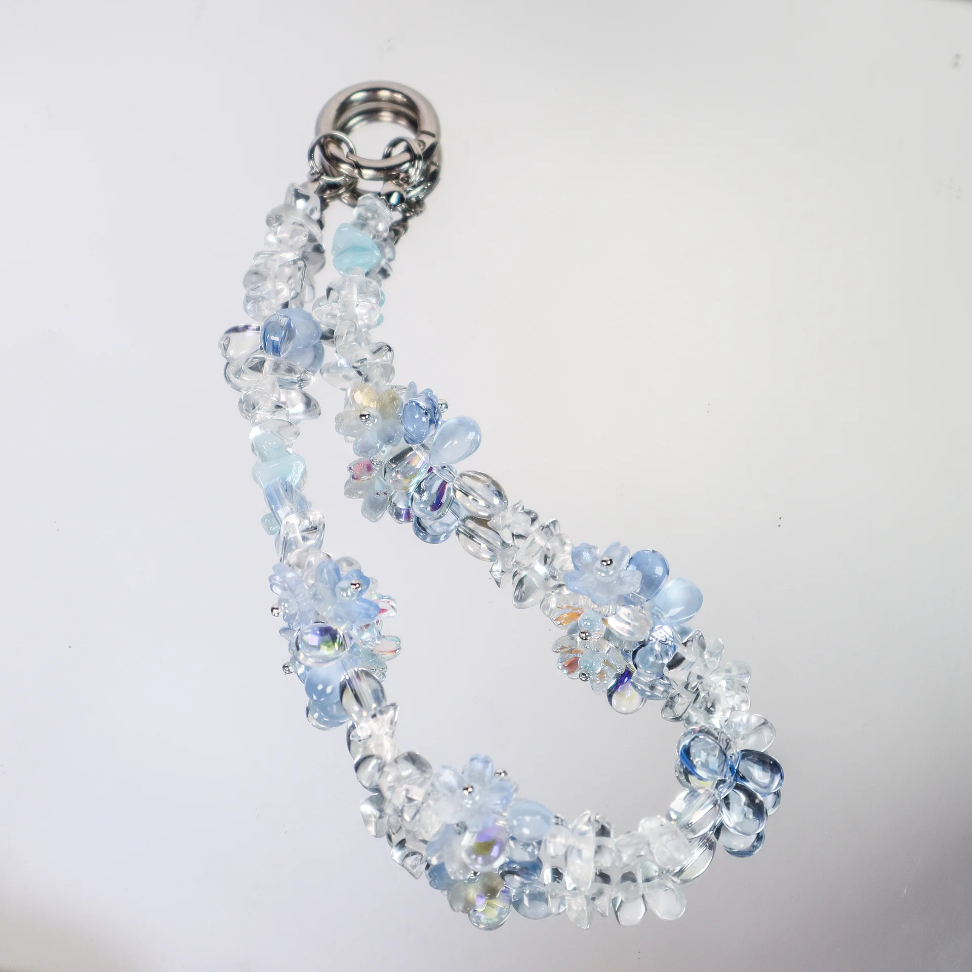 

Original Trendy Blue Crystal Phone Charm Strap Transparent Flower Lanyard Camera Bag Pendant Keychain Girly Gift