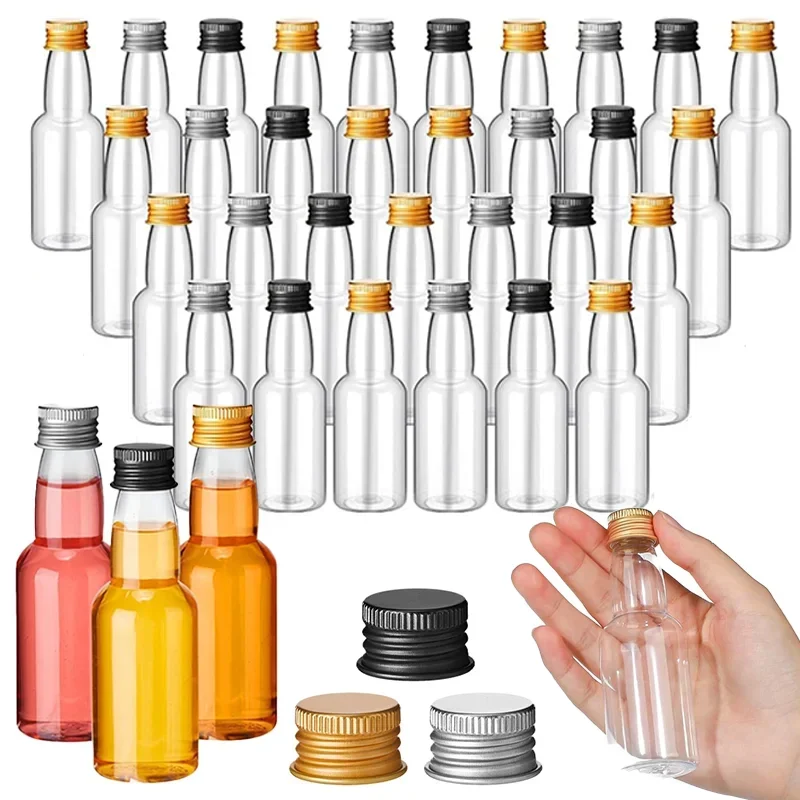 

50pcs 30ml-150ml Plastic Mini Liquor Bottles Empty Portable Reusable Drink Container for DIY Juice Wine Alcohol Birthday Wedding