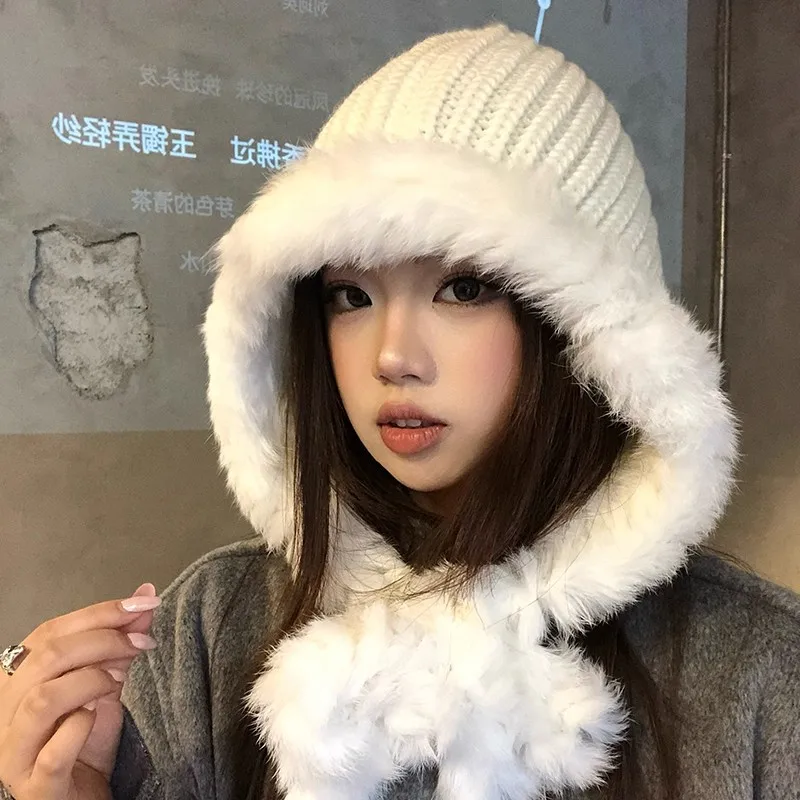 

Новые модные вязаные шапки-бомберы из кроличьей шерсти для женщин, осенне-зимние теплые универсальные элегантные шапки-балаклавы для путешествий