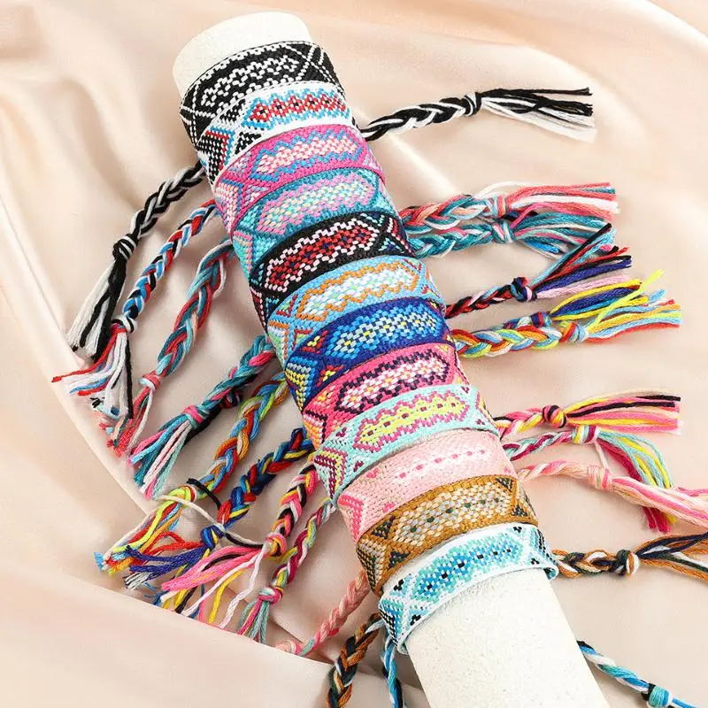 

12pcs/lot Handwoven Bracelets For Women Men Colorful Tassel Design Boho Bracelet Lucky Friendship Hand Jewelry