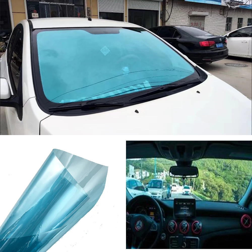 VLT 68% Car Window Tints Blue, Windshield Rear Window PET Tinting Film Sticker UV Block Solar Protection Foils Roll 75x300cm