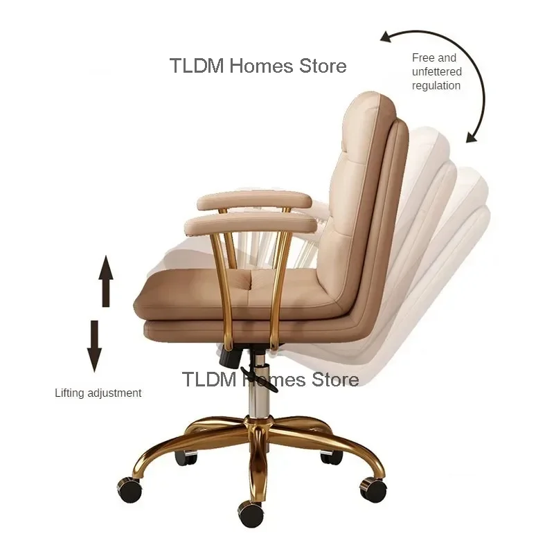 Italian Leather Office Chairs Home Bedroom Computer Chair Light Luxury Cream Style Office Meeting Backrest Armrest Gaming Chair image 4