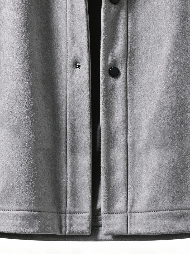 Herrenjacke aus gebürstetem Polyester, Reversjacke mit Knopfleiste/Reißverschluss und Tasche, bequeme, lässige Herbst- und Winterjacke für Büro und Business – Detail 12