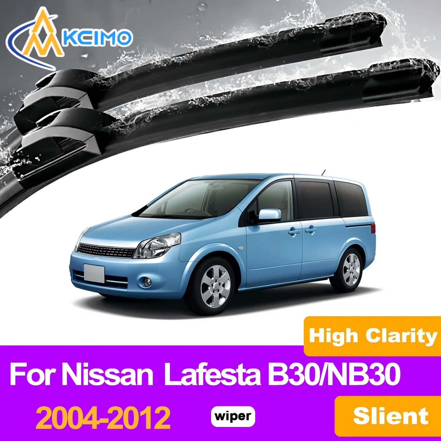 

KCIMO 2PCS Front Windshield Wiper Blades For Nissan Lafesta B30/NB30 2004-2012, Natural Rubber Quiet High Clear Vision Smooth