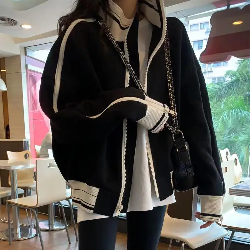 Stand-up Collar Baseball Jacket Women's Autumn and Winter Lazy Wind Loose Casual Sweater Winter Clothes Women