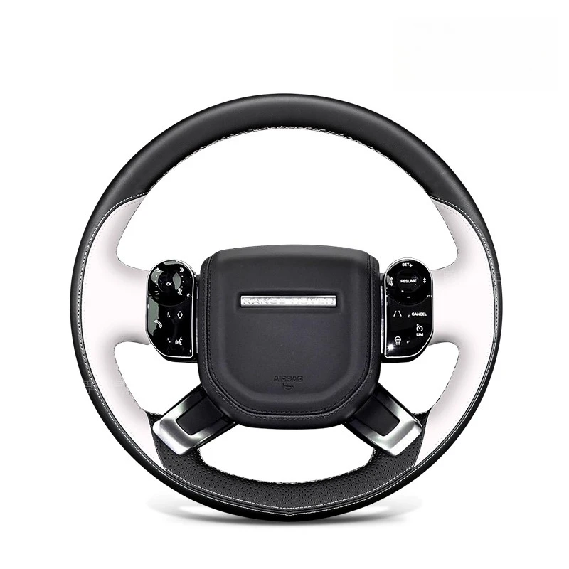 

Для Land Rover Range Rover Evoque Discovery 5, сшитый вручную нескользящий черный, белый цвет, чехол на руль автомобиля из натуральной кожи