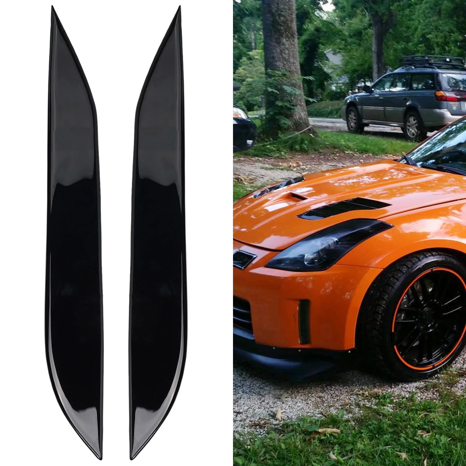 2Pcs Front Headlight Eyebrow Trim for Nissan 350Z Z33 2006-2009 Scratch Resistant Plastic Molding Sticker for Exterior Accent