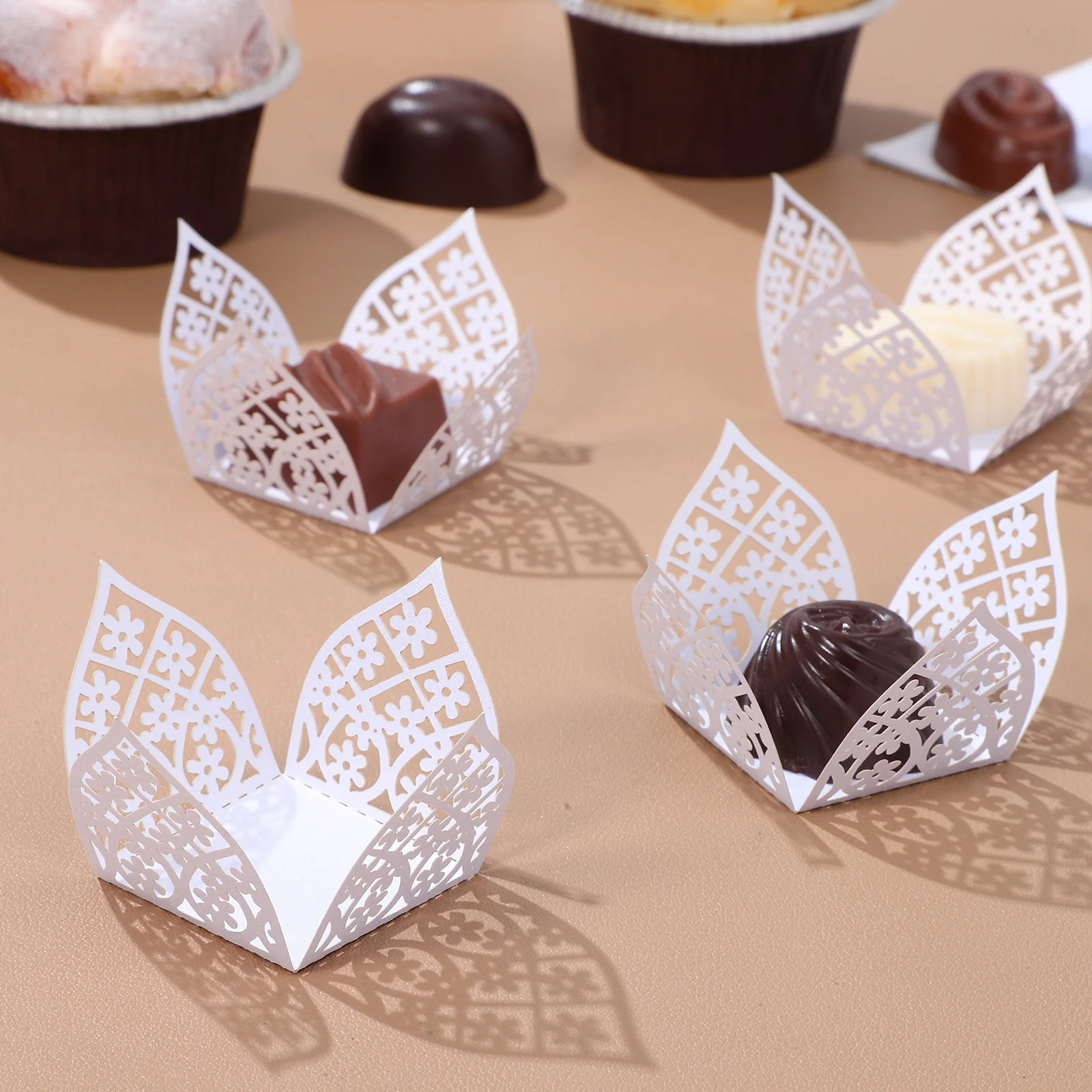 

50 Pcs Candy Boxes Hollow Design for Wedding Party Supplies Chocolate Wrapper Decorative Chocolate Wrapper Truffle Cups