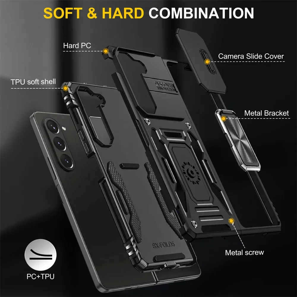 Rugged Hybrid Armor Magnetic Car Mount Ring Bracket Phoen Case for Samsung Z Fold 7 6 5 Anti-shock Slide Camera Protector Cover - view 3