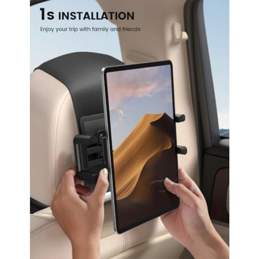 Penyangga Tablet untuk Sandaran Kepala Mobil [Ramah Casing Tebal] [Rotasi 360] Dudukan Tablet Mobil untuk Kursi Belakang Perlengkapan Perjalanan Darat
