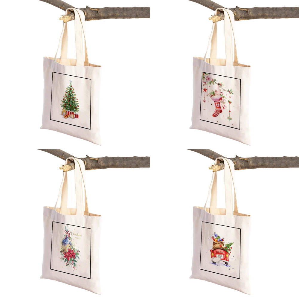 Lady Xmas Handbag Merry Christmas Casual Women Shopping Bags Cartoon Santa Claus Snowman Shopper Bag Supermarket Shoulder Tote