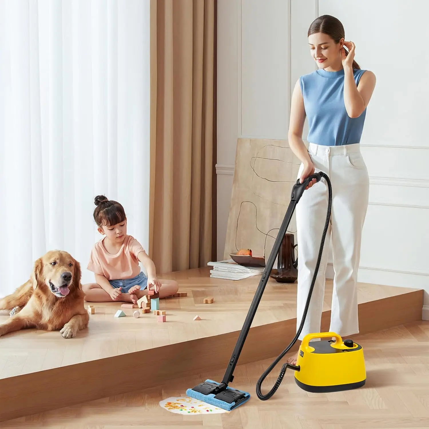 Nettoyeur à vapeur électrique 1500W, Machine à rouler polyvalente haute pression pour tapis, sol, voiture, détails de maison