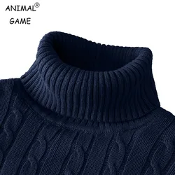 Autum Winter Warm Turtleneck Sweater Men's Casual Rollneck Knitted Pullover Keep Warm Men Jumper Knit Woolen Sweater