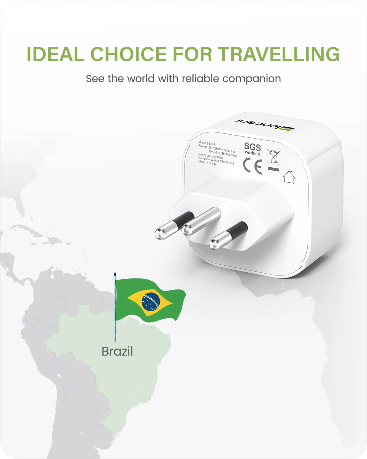 LENCENT 2er-Pack Reiseadapter Netzteil Typ N Brasilien, Europa Deutsch 2 Pin auf BR 3 Pin Reisesteckeradapter für Brasilien Steckdose